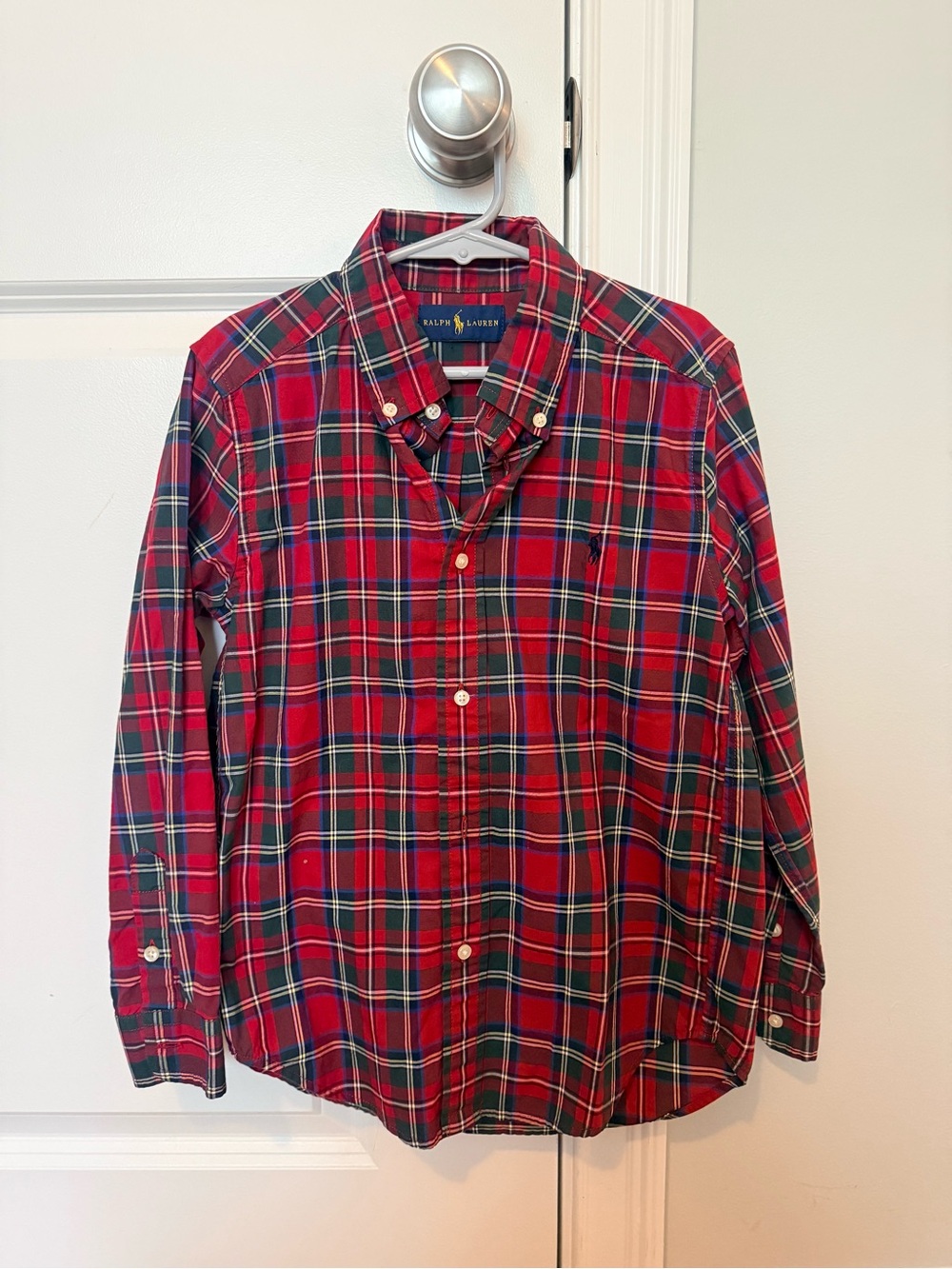 Boys size 7 Ralph Lauren Red Green Plaid Button-Down Shirt